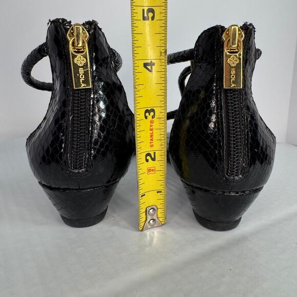 Isola Elin Black Croco-Embossed Faux Leather Sandals Sz 8.5M Resort Summer Night - Picture 6 of 8